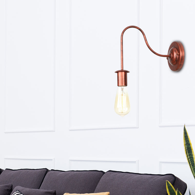 6"/10" High 1 Head Metal Wall Lighting Industrial Rust Bare Bulb Living Room Wall Sconce Lamp with Gooseneck Arm Rust 10" Clearhalo 'Art deco wall lights' 'Cast Iron' 'Glass' 'Industrial wall lights' 'Industrial' 'Middle century wall lights' 'Modern' 'Rustic wall lights' 'Tiffany' 'Traditional wall lights' 'Wall Lamps & Sconces' 'Wall Lights' Lighting' 1788182