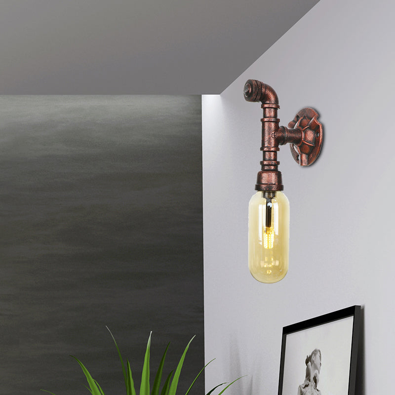 Weathered Copper Capsule Wall Light Rustic Metal 1 Head 9"/10.5"/12" High Bedroom Sconce Lamp with Pipe Design Weathered Copper 13" Clearhalo 'Art deco wall lights' 'Cast Iron' 'Glass' 'Industrial wall lights' 'Industrial' 'Middle century wall lights' 'Modern' 'Rustic wall lights' 'Tiffany' 'Traditional wall lights' 'Wall Lamps & Sconces' 'Wall Lights' Lighting' 1788186