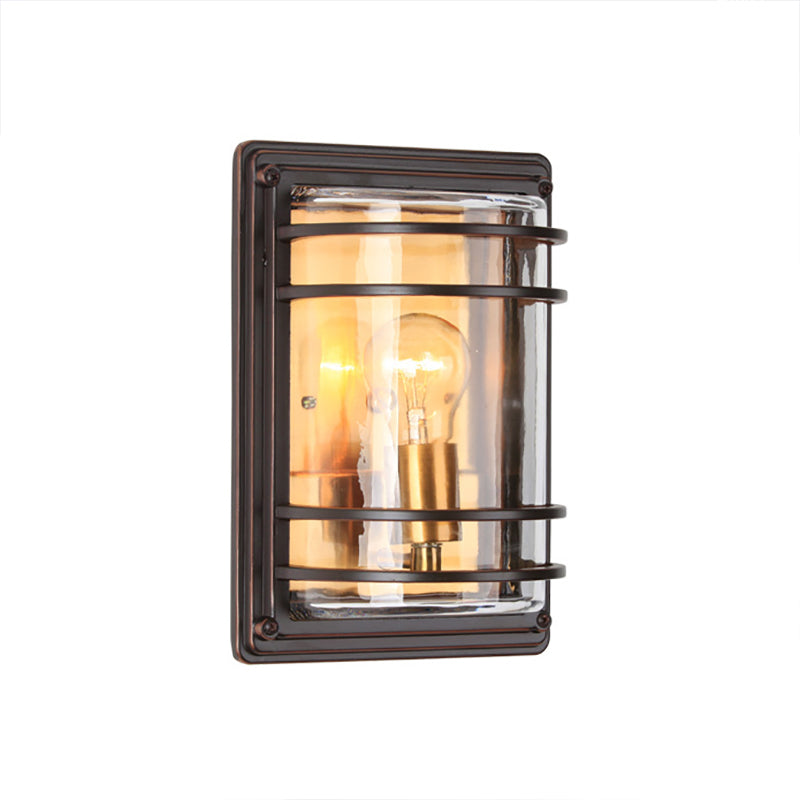 Metal Bronze Sconce Light Half Cylinder 1 Bulb Vintage Wall Flush Mounted Lamp with Clear Glass Shade Clearhalo 'Art deco wall lights' 'Cast Iron' 'Glass' 'Industrial wall lights' 'Industrial' 'Middle century wall lights' 'Modern' 'Rustic wall lights' 'Tiffany' 'Traditional wall lights' 'Wall Lamps & Sconces' 'Wall Lights' Lighting' 1788209