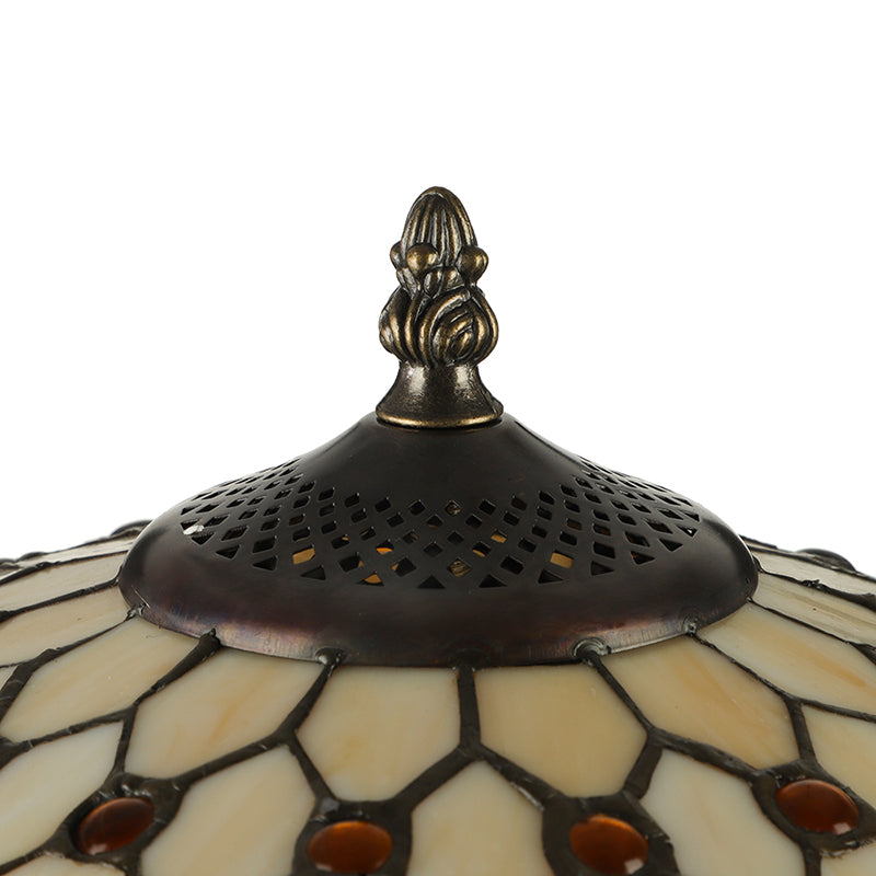 2 Lights Bowl Desk Light with Bead Tiffany Classic Art Glass Desk Lamp in Beige for Study Room Clearhalo 'Lamps' 'Table Lamps' Lighting' 178824