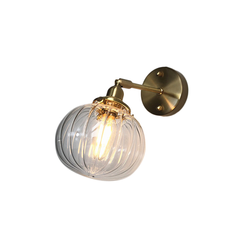 Industrial Pumpkin Wall Mount Lighting 1 Bulb Blue/Green/Clear Prismatic Glass Sconce Lamp Fixture for Restaurant Clearhalo 'Art deco wall lights' 'Cast Iron' 'Glass' 'Industrial wall lights' 'Industrial' 'Middle century wall lights' 'Modern' 'Rustic wall lights' 'Tiffany' 'Traditional wall lights' 'Wall Lamps & Sconces' 'Wall Lights' Lighting' 1788241