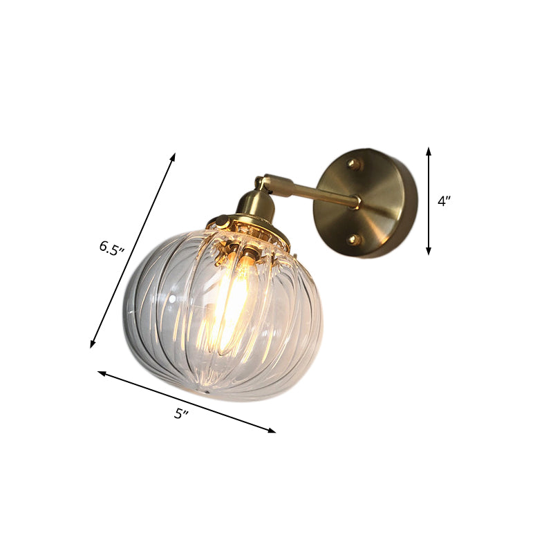 Industrial Pumpkin Wall Mount Lighting 1 Bulb Blue/Green/Clear Prismatic Glass Sconce Lamp Fixture for Restaurant Clearhalo 'Art deco wall lights' 'Cast Iron' 'Glass' 'Industrial wall lights' 'Industrial' 'Middle century wall lights' 'Modern' 'Rustic wall lights' 'Tiffany' 'Traditional wall lights' 'Wall Lamps & Sconces' 'Wall Lights' Lighting' 1788242