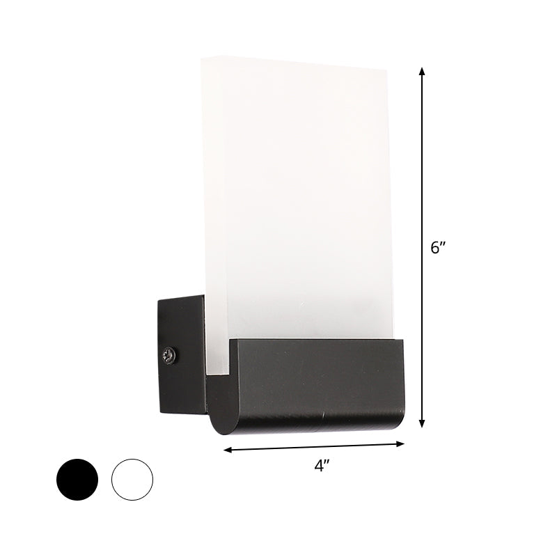 Rectangle Pad Wall Mount Light Minimalist Acrylic Black/White LED Sconce Lamp for Bedside, Warm/White Light Clearhalo 'Cast Iron' 'Glass' 'Industrial' 'Modern wall lights' 'Modern' 'Tiffany' 'Traditional wall lights' 'Wall Lamps & Sconces' 'Wall Lights' Lighting' 1788442