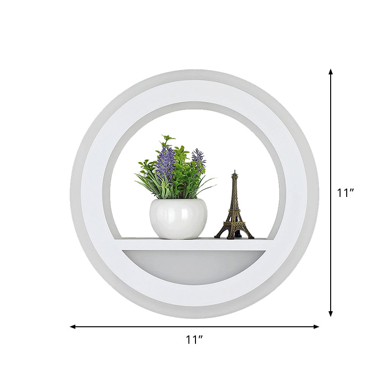 Acrylic Halo Ring Wall Lighting Nordic White LED Sconce Light Fixture in White with Shelf Design Clearhalo 'Modern wall lights' 'Modern' 'Wall Lamps & Sconces' 'Wall Lights' Lighting' 1788461