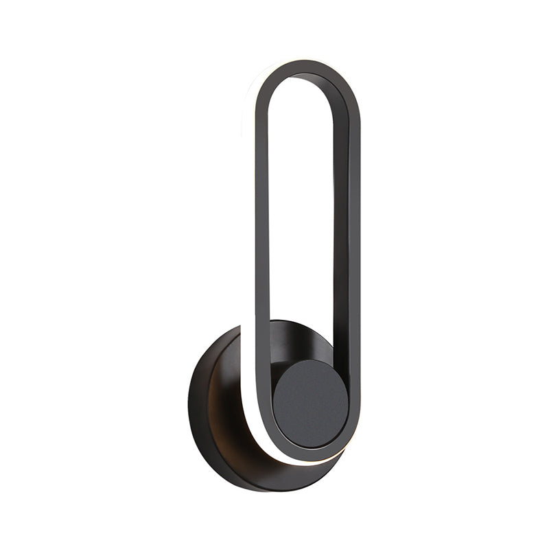 Bedside LED Sconce Lamp Simple Black/White Wall Light Kit with Oval Aluminum Frame, Warm/White Light Clearhalo 'Modern wall lights' 'Modern' 'Wall Lamps & Sconces' 'Wall Lights' Lighting' 1788471