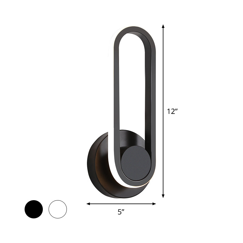 Bedside LED Sconce Lamp Simple Black/White Wall Light Kit with Oval Aluminum Frame, Warm/White Light Clearhalo 'Modern wall lights' 'Modern' 'Wall Lamps & Sconces' 'Wall Lights' Lighting' 1788472