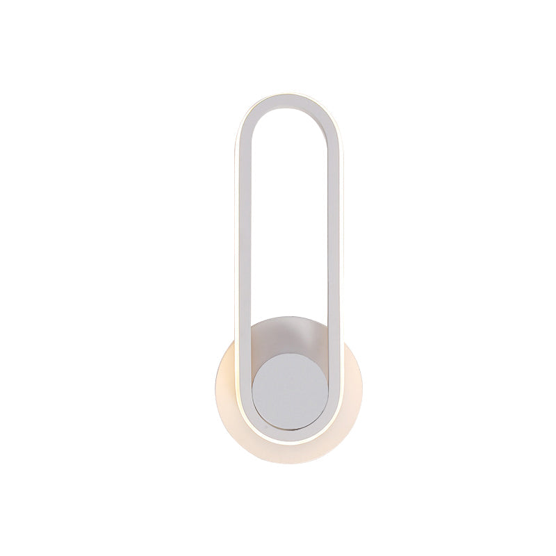 Bedside LED Sconce Lamp Simple Black/White Wall Light Kit with Oval Aluminum Frame, Warm/White Light Clearhalo 'Modern wall lights' 'Modern' 'Wall Lamps & Sconces' 'Wall Lights' Lighting' 1788476