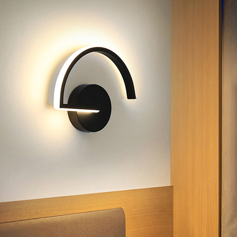 Minimalist Half-Circle Metal Sconce Ideas LED Wall Mounted Lighting Fixture in Black with Open Design, Warm/White Light Clearhalo 'Cast Iron' 'Glass' 'Industrial' 'Modern wall lights' 'Modern' 'Tiffany' 'Traditional wall lights' 'Wall Lamps & Sconces' 'Wall Lights' Lighting' 1788496