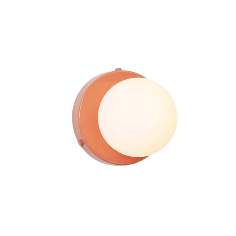 Macaron Globule Small Wall Lighting Milk Glass 1 Light Bathroom Sconce Fixture in Pink/Green/Burgundy Clearhalo 'Cast Iron' 'Glass' 'Industrial' 'Modern wall lights' 'Modern' 'Tiffany' 'Traditional wall lights' 'Wall Lamps & Sconces' 'Wall Lights' Lighting' 1788526