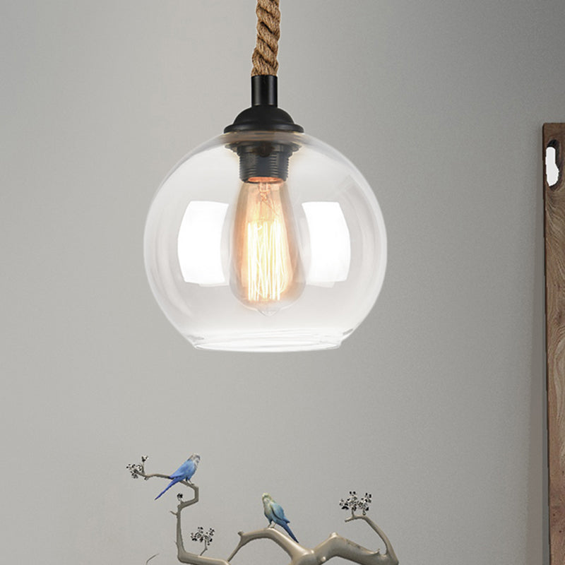 Amber/Clear Glass Ball Hanging Lighting Industrial 1 Head Restaurant Ceiling Pendant Lamp with Rope Rod Clearhalo 'Ceiling Lights' 'Glass shade' 'Glass' 'Industrial Pendants' 'Industrial' 'Middle Century Pendants' 'Pendant Lights' 'Pendants' 'Tiffany' Lighting' 1788620