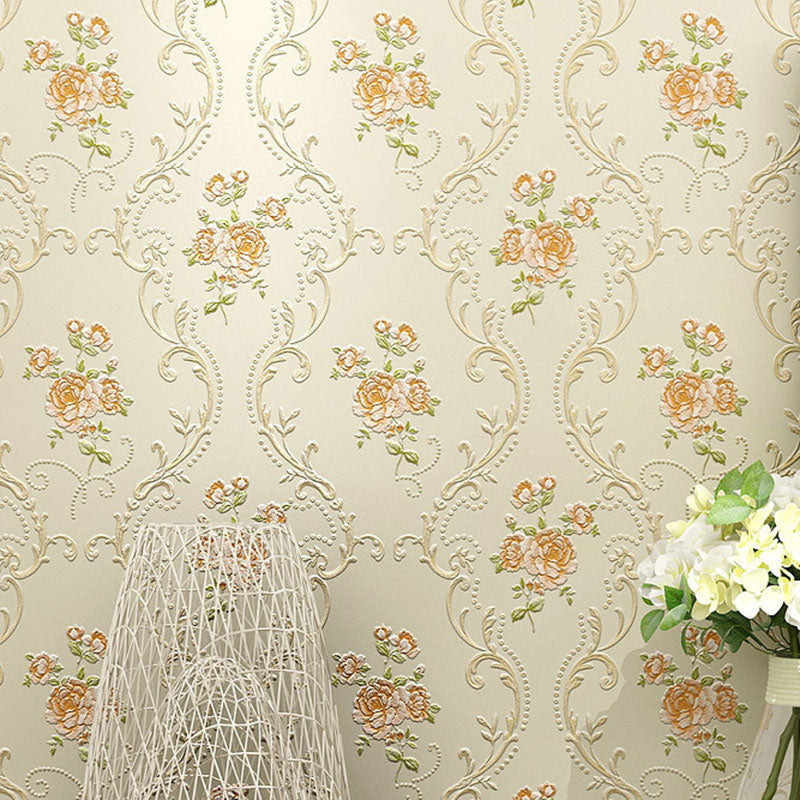 31' x 20.5" European Wallpaper Roll for Girl's Bedroom with 3D Effect Dense Flower Pattern in Natural Color Orange-Yellow Clearhalo 'Country wall decor' 'Rustic' 'Wallpaper' Wall Decor' 1788689