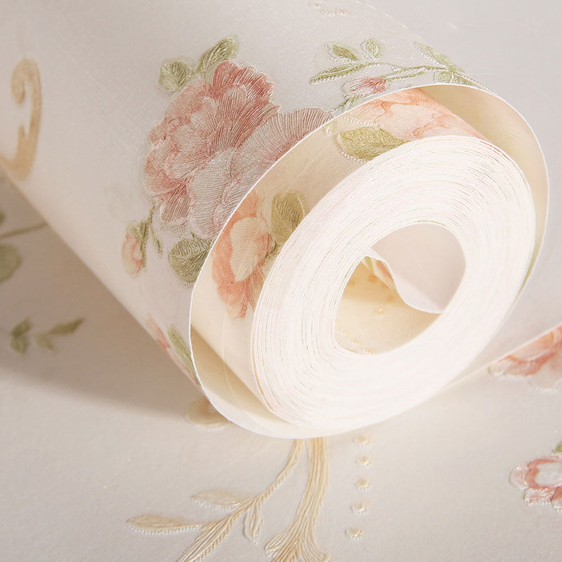 31' x 20.5" European Wallpaper Roll for Girl's Bedroom with 3D Effect Dense Flower Pattern in Natural Color Clearhalo 'Country wall decor' 'Rustic' 'Wallpaper' Wall Decor' 1788700