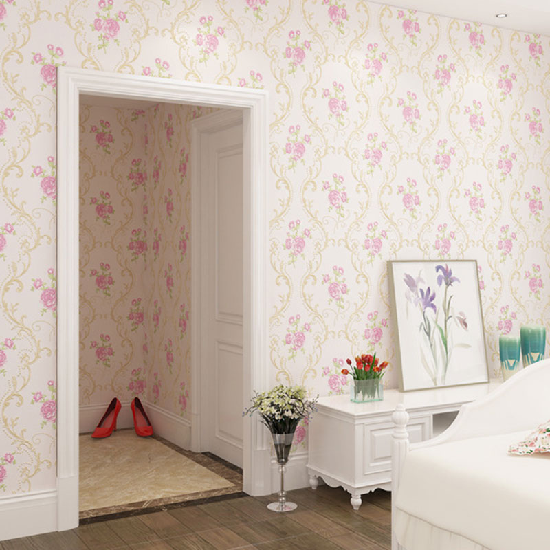 31' x 20.5" European Wallpaper Roll for Girl's Bedroom with 3D Effect Dense Flower Pattern in Natural Color Light Pink Clearhalo 'Country wall decor' 'Rustic' 'Wallpaper' Wall Decor' 1788702
