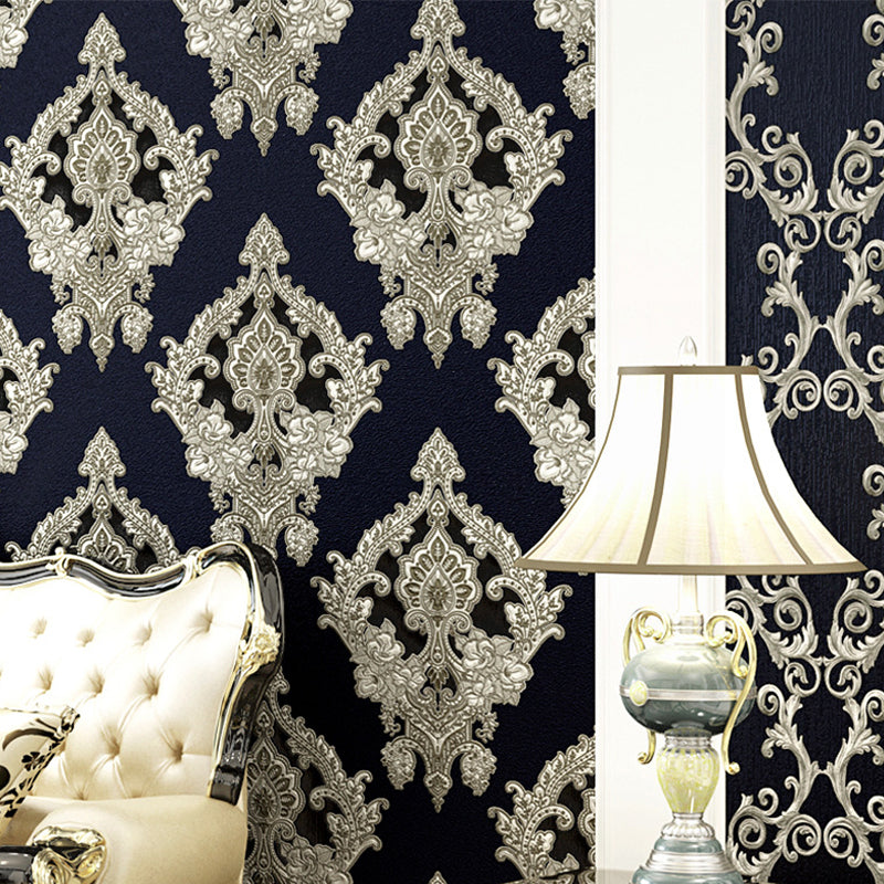 Coffee Shop and Dining Room Wallpaper with Natural Color Retro Flower, 31'L x 20.5"W, Non-Pasted Dark Blue Clearhalo 'Vintage wall decor' 'Vintage' 'Wallpaper' Wall Decor' 1788756
