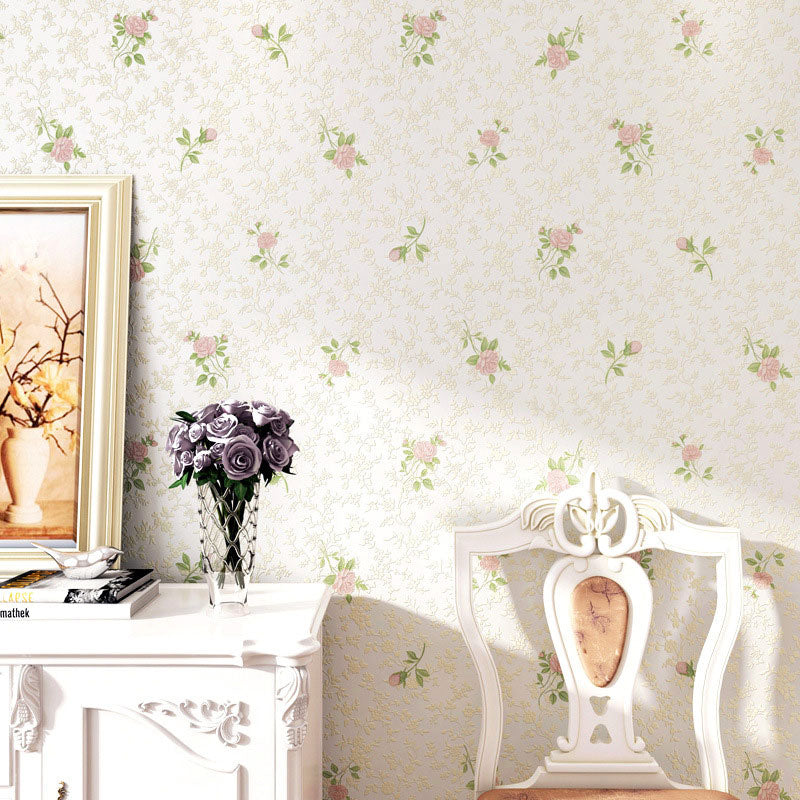 Dense Blossom Design Wall Art in Pastel Color Non-Woven Fabric Wallpaper for Accent Wall, 33'L x 20.5"W Pink Clearhalo 'Country wall decor' 'Rustic' 'Wallpaper' Wall Decor' 1788849