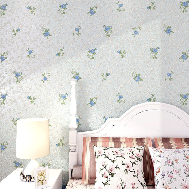 Dense Blossom Design Wall Art in Pastel Color Non-Woven Fabric Wallpaper for Accent Wall, 33'L x 20.5"W Blue Clearhalo 'Country wall decor' 'Rustic' 'Wallpaper' Wall Decor' 1788855