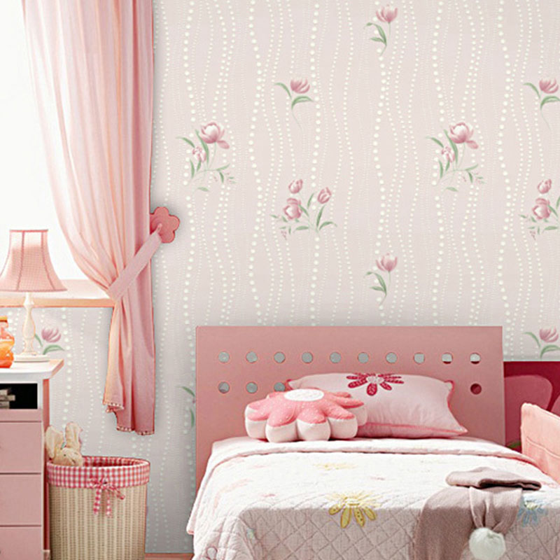 Pastel Color Floral Pattern Wallpaper Water-Resistant Wall Covering for Girl's Bedroom, 20.5"W x 33'L Pink Clearhalo 'Country wall decor' 'Rustic' 'Wallpaper' Wall Decor' 1788880