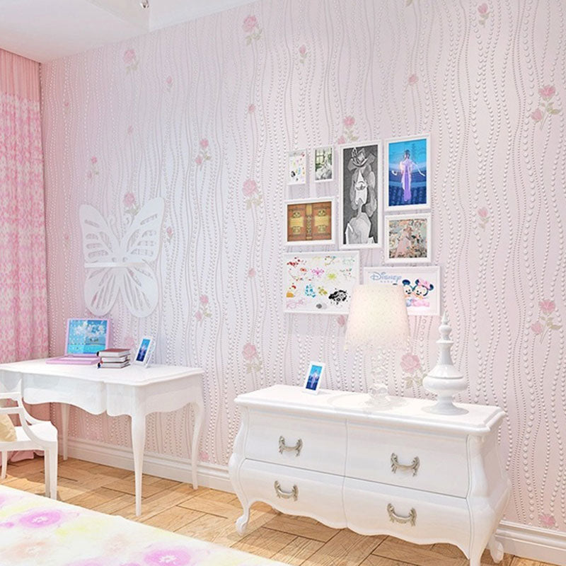 Pastel Color Floral Pattern Wallpaper Water-Resistant Wall Covering for Girl's Bedroom, 20.5"W x 33'L Clearhalo 'Country wall decor' 'Rustic' 'Wallpaper' Wall Decor' 1788881