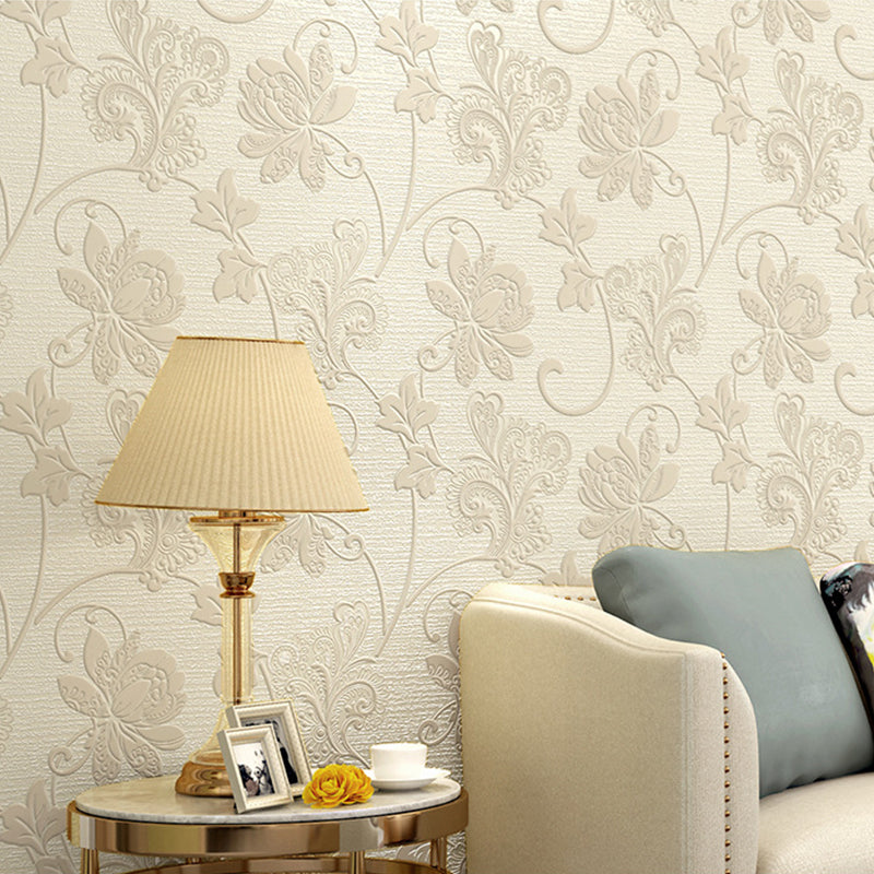 20.5"W x 31'L Romantic Retro Flower Design Non-Pasted Wallpaper in Light Color Light Yellow Clearhalo 'Vintage wall decor' 'Vintage' 'Wallpaper' Wall Decor' 1788927