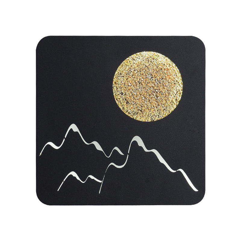 Mini Round/Square Thin LED Flush Mount Nordic Metal Bedroom Wall Light Sconce in Black/White/Grey with Full Moon-Mountain Pattern Clearhalo 'Cast Iron' 'Glass' 'Industrial' 'Modern wall lights' 'Modern' 'Tiffany' 'Traditional wall lights' 'Wall Lamps & Sconces' 'Wall Lights' Lighting' 1789016