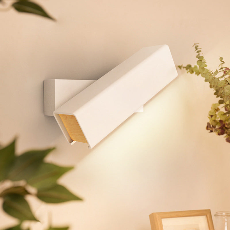 Rotatable Cuboidal LED Sconce Lamp Modern Aluminum Black/White-Wood Wall Mounted Lighting in Warm/White Light White Clearhalo 'Cast Iron' 'Glass' 'Industrial' 'Modern wall lights' 'Modern' 'Tiffany' 'Traditional wall lights' 'Wall Lamps & Sconces' 'Wall Lights' Lighting' 1789037