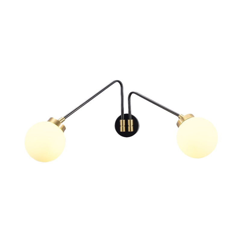 Angled Arm Bedside Wall Mount Light Hand Blown Milk Glass 2 Bulbs Minimalism Sconce Ideas in Black Clearhalo 'Cast Iron' 'Glass' 'Industrial' 'Modern wall lights' 'Modern' 'Tiffany' 'Traditional wall lights' 'Wall Lamps & Sconces' 'Wall Lights' Lighting' 1789092