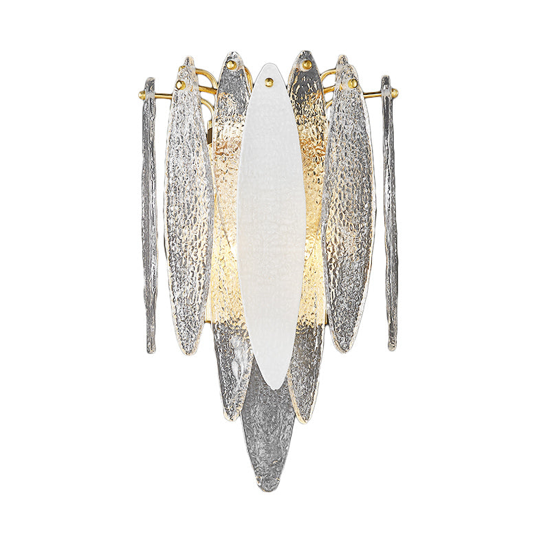 Layered Oval Flake Wall Lighting Ideas Retro Stylish Blue/Clear Seedy Glass 2-Light Parlor Sconce Lamp Clearhalo 'Cast Iron' 'Glass' 'Industrial' 'Modern wall lights' 'Modern' 'Tiffany' 'Traditional wall lights' 'Wall Lamps & Sconces' 'Wall Lights' Lighting' 1789144