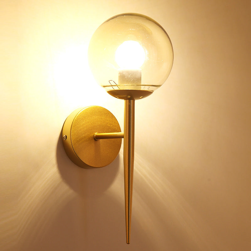 Mini Sphere Living Room Wall Lamp Clear Glass 1 Light Minimalism Sconce Ideas with Pencil Arm in Black/Gold Clearhalo 'Cast Iron' 'Glass' 'Industrial' 'Modern wall lights' 'Modern' 'Tiffany' 'Traditional wall lights' 'Wall Lamps & Sconces' 'Wall Lights' Lighting' 1789207