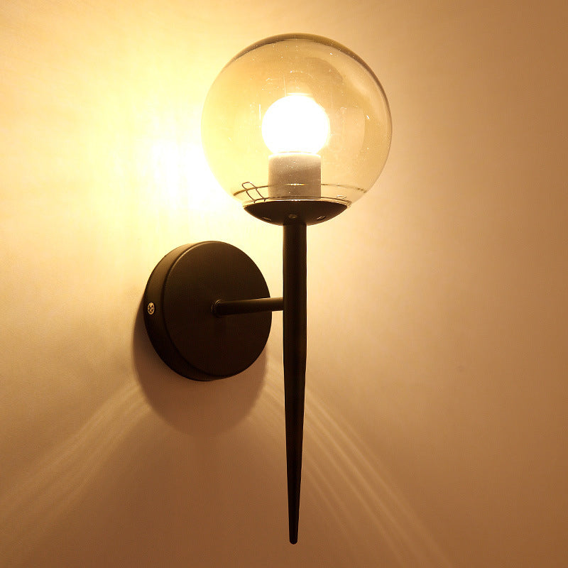 Mini Sphere Living Room Wall Lamp Clear Glass 1 Light Minimalism Sconce Ideas with Pencil Arm in Black/Gold Clearhalo 'Cast Iron' 'Glass' 'Industrial' 'Modern wall lights' 'Modern' 'Tiffany' 'Traditional wall lights' 'Wall Lamps & Sconces' 'Wall Lights' Lighting' 1789212