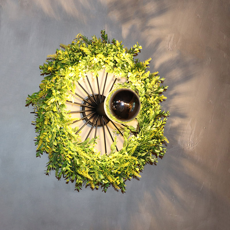 Green Wheel Wall Light Fixture Factory Iron 1 Bulb Restaurant Plant Wall Sconce Lighting Fixture, 16"/19.5" H Green Clearhalo 'Art deco wall lights' 'Cast Iron' 'Glass' 'Industrial wall lights' 'Industrial' 'Middle century wall lights' 'Modern' 'Rustic wall lights' 'Tiffany' 'Traditional wall lights' 'Wall Lamps & Sconces' 'Wall Lights' Lighting' 1789231