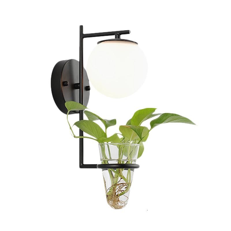 Gold/Black Globe Sconce Light Antique Cream/Smoke Gray Glass 1-Head Bedroom Wall Lamp with Clear Glass Plant Cup Clearhalo 'Art deco wall lights' 'Cast Iron' 'Glass' 'Industrial wall lights' 'Industrial' 'Middle century wall lights' 'Modern' 'Rustic wall lights' 'Tiffany' 'Traditional wall lights' 'Wall Lamps & Sconces' 'Wall Lights' Lighting' 1789315