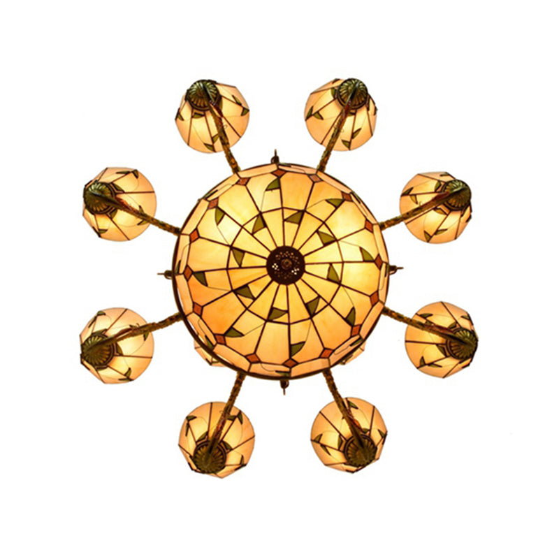 Leaf Chandelier with Agate 7/9/13 Lights Deco Tiffany Antique Art Glass Hanging Light in Beige for Hotel Clearhalo 'Ceiling Lights' 'Chandeliers' 'Close To Ceiling Lights' 'Industrial' 'Middle Century Chandeliers' 'Tiffany Chandeliers' 'Tiffany close to ceiling' 'Tiffany' Lighting' 178933