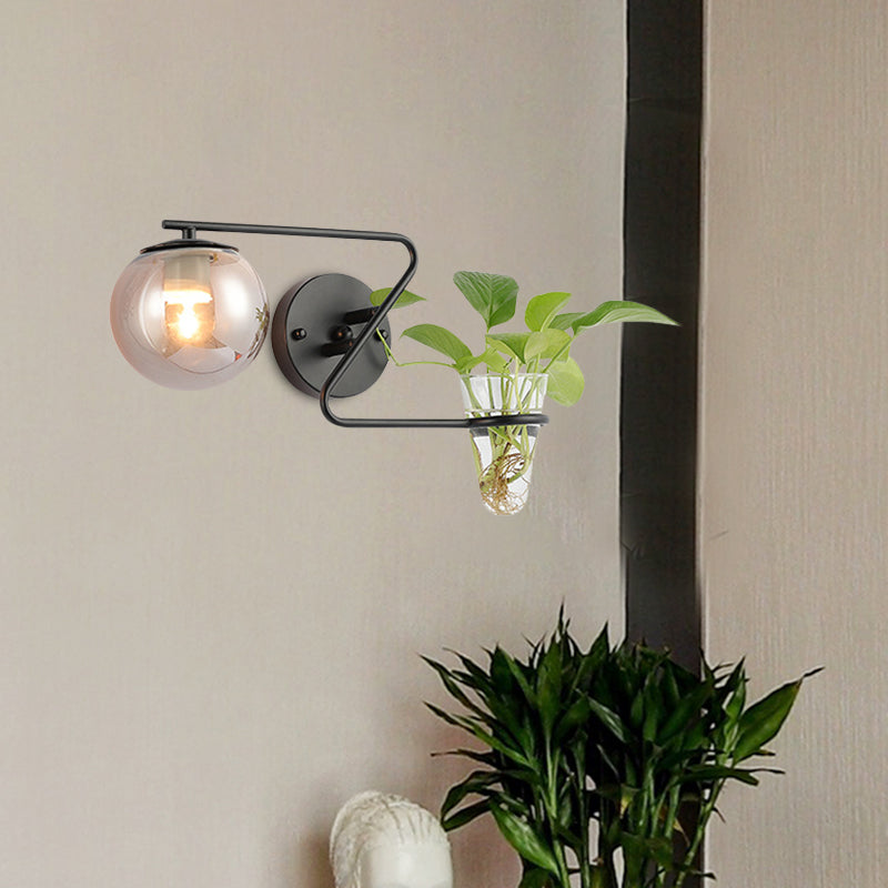 Global Bedroom Sconce Lighting Industrial Cream/Smoke Gray Glass 1 Head Black/Gold Wall Light with Clear Glass Plant Cup Clearhalo 'Art deco wall lights' 'Cast Iron' 'Glass' 'Industrial wall lights' 'Industrial' 'Middle century wall lights' 'Modern' 'Rustic wall lights' 'Tiffany' 'Traditional wall lights' 'Wall Lamps & Sconces' 'Wall Lights' Lighting' 1789347