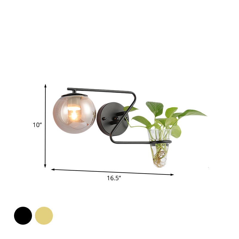 Global Bedroom Sconce Lighting Industrial Cream/Smoke Gray Glass 1 Head Black/Gold Wall Light with Clear Glass Plant Cup Clearhalo 'Art deco wall lights' 'Cast Iron' 'Glass' 'Industrial wall lights' 'Industrial' 'Middle century wall lights' 'Modern' 'Rustic wall lights' 'Tiffany' 'Traditional wall lights' 'Wall Lamps & Sconces' 'Wall Lights' Lighting' 1789349