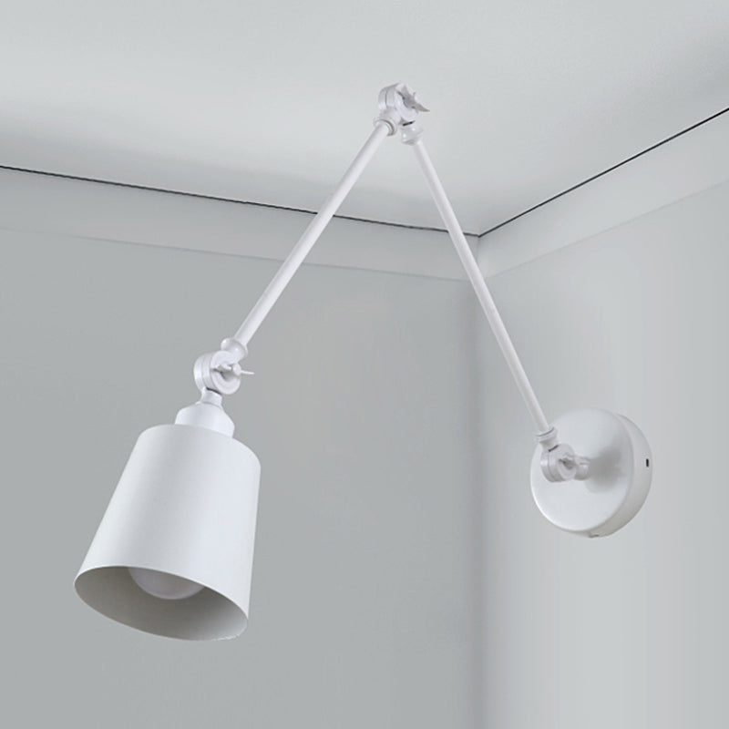2-Joint Swing Arm Wall Reading Light Nordic Iron Single Black/White Sconce Lighting with Tapered Shade Clearhalo 'Cast Iron' 'Glass' 'Industrial' 'Modern wall lights' 'Modern' 'Tiffany' 'Traditional wall lights' 'Wall Lamps & Sconces' 'Wall Lights' Lighting' 1789384