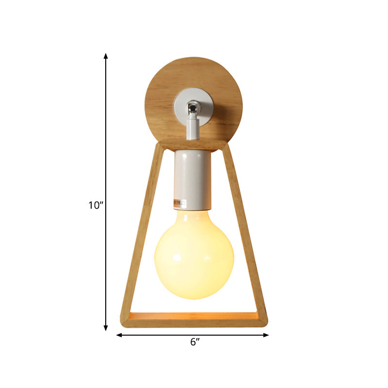 Exposed Bulb Rotatable Wall Lamp Simple Wood 1 Head Bedside Sconce Ideas with Trapezoid Frame Clearhalo 'Modern wall lights' 'Modern' 'Wall Lamps & Sconces' 'Wall Lights' Lighting' 1789510