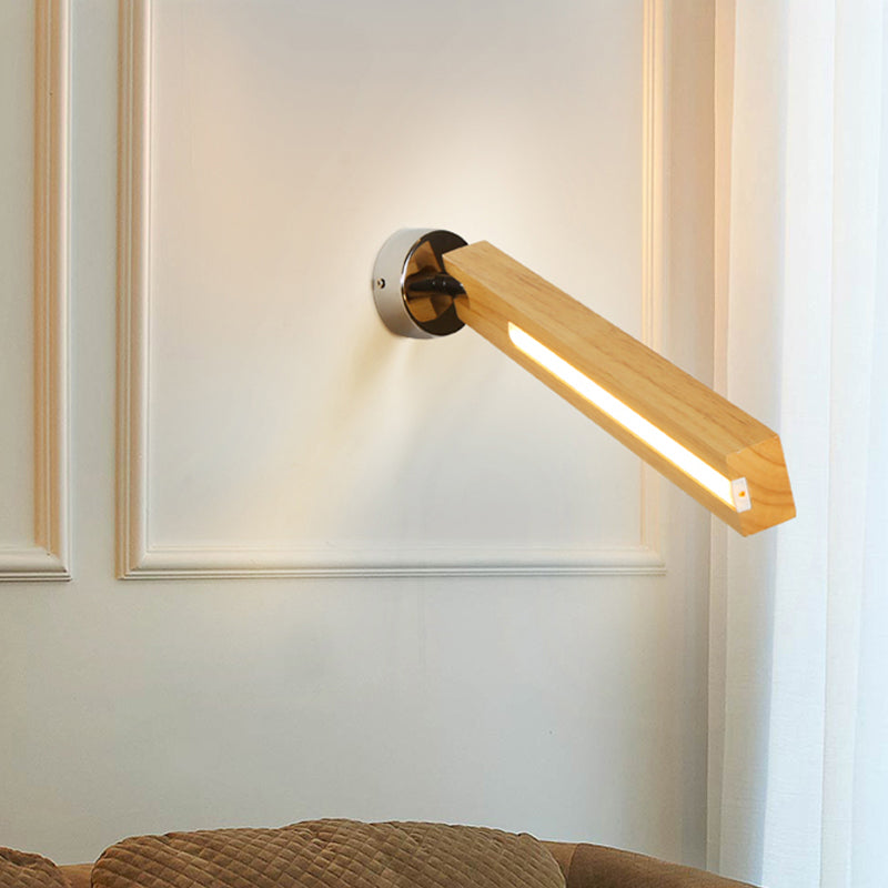 Rotatable Rectangle Wood Wall Light Simple Beige LED Sconce Ideas for Bedside, 3 Color Light Clearhalo 'Modern wall lights' 'Modern' 'Wall Lamps & Sconces' 'Wall Lights' Lighting' 1789548