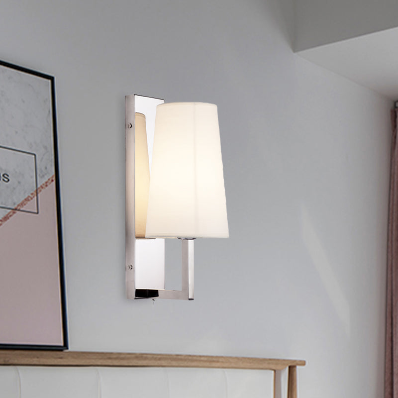 Stainless Steel Rectangle Wall Lighting Modern Single Chrome Sconce Light with Handmade Cone Fabric Shade Clearhalo 'Cast Iron' 'Glass' 'Industrial' 'Modern wall lights' 'Modern' 'Tiffany' 'Traditional wall lights' 'Wall Lamps & Sconces' 'Wall Lights' Lighting' 1789578