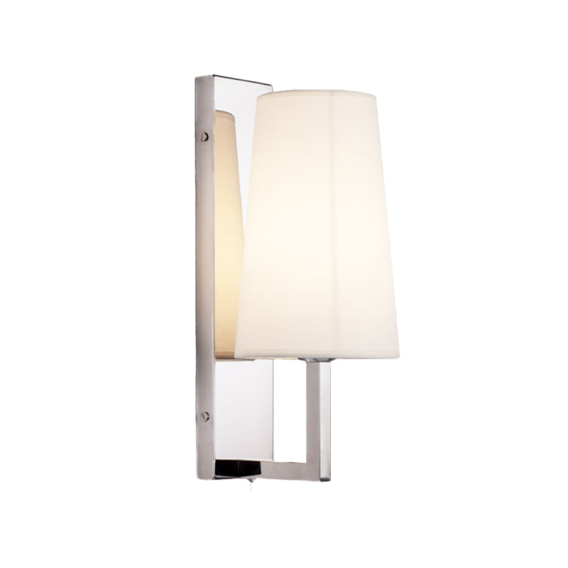 Stainless Steel Rectangle Wall Lighting Modern Single Chrome Sconce Light with Handmade Cone Fabric Shade Clearhalo 'Cast Iron' 'Glass' 'Industrial' 'Modern wall lights' 'Modern' 'Tiffany' 'Traditional wall lights' 'Wall Lamps & Sconces' 'Wall Lights' Lighting' 1789581