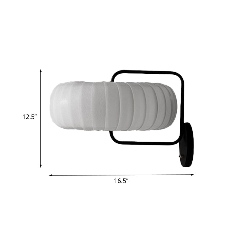 Gathered Fabric Pumpkin Wall Mounted Lamp Modern Style 3 Lights Black-White Sconce with Squared Arm Clearhalo 'Cast Iron' 'Glass' 'Industrial' 'Modern wall lights' 'Modern' 'Tiffany' 'Traditional wall lights' 'Wall Lamps & Sconces' 'Wall Lights' Lighting' 1789592