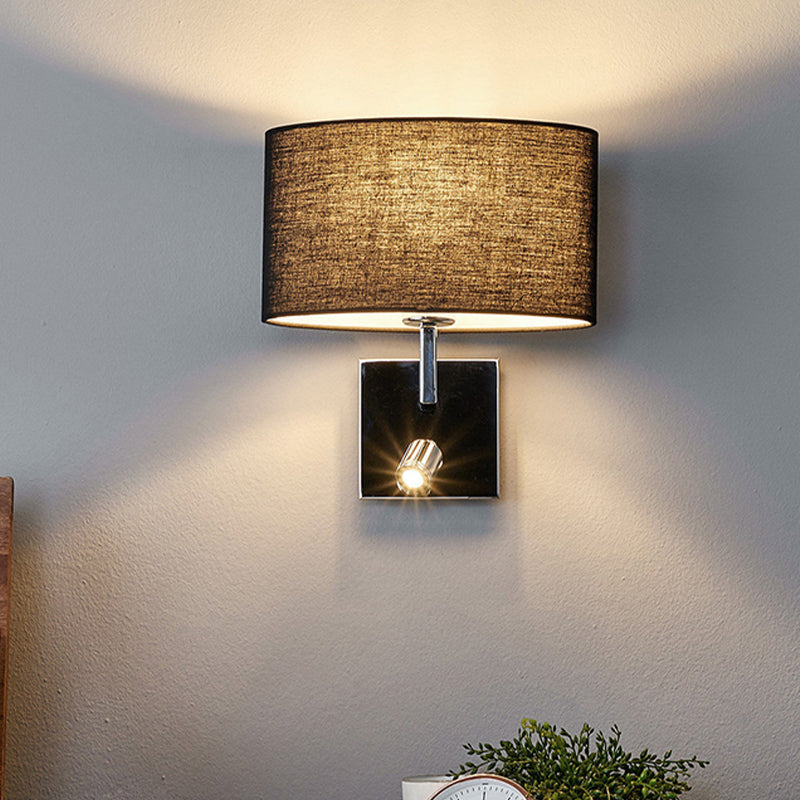 Elliptical Fabric Sconce Light Contemporary 1 Light Black Wall Mount Fixture with Adjustable Spotlight Clearhalo 'Cast Iron' 'Glass' 'Industrial' 'Modern wall lights' 'Modern' 'Tiffany' 'Traditional wall lights' 'Wall Lamps & Sconces' 'Wall Lights' Lighting' 1789607