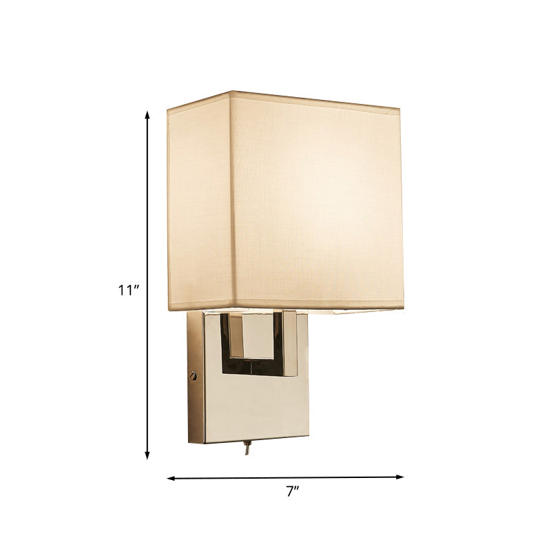 Modernist Squared Sconce Light Fixture Fabric 1 Head Bedroom Wall Lighting Ideas in White Clearhalo 'Cast Iron' 'Glass' 'Industrial' 'Modern wall lights' 'Modern' 'Tiffany' 'Traditional wall lights' 'Wall Lamps & Sconces' 'Wall Lights' Lighting' 1789616