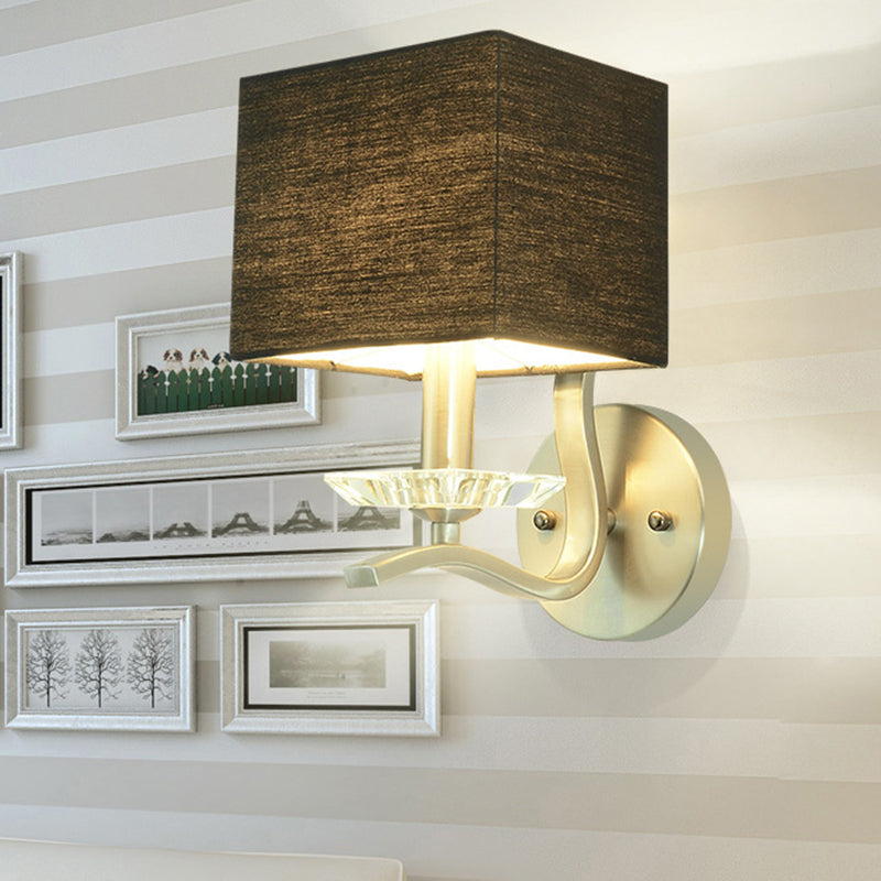 Cube Bedside Wall Lamp Fabric Single Modern Wall Light Sconce in Grey/Black with Crystal Accent Clearhalo 'Modern wall lights' 'Modern' 'Wall Lamps & Sconces' 'Wall Lights' Lighting' 1789619