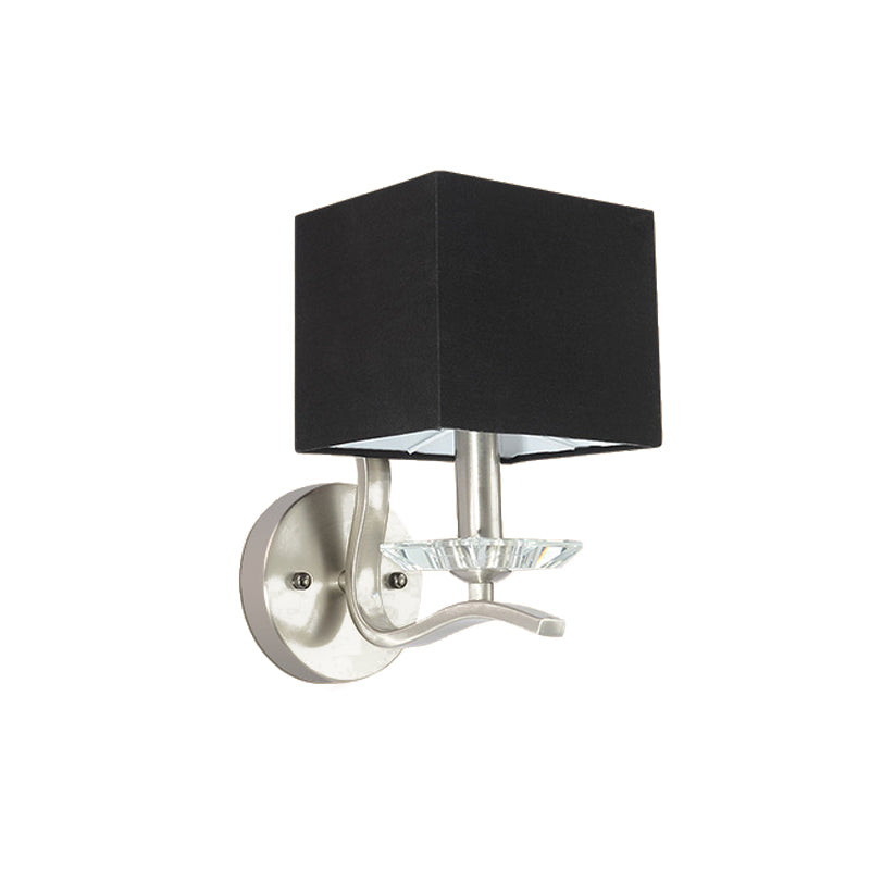 Cube Bedside Wall Lamp Fabric Single Modern Wall Light Sconce in Grey/Black with Crystal Accent Clearhalo 'Modern wall lights' 'Modern' 'Wall Lamps & Sconces' 'Wall Lights' Lighting' 1789620