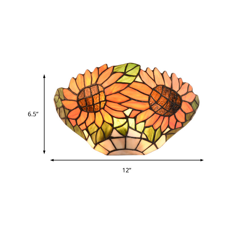 Rustic Style Orange Wall Sconce Sunflower Stained Glass 1 Light Wall Light for Restaurant Clearhalo 'Industrial' 'Middle century wall lights' 'Tiffany wall lights' 'Tiffany' 'Wall Lamps & Sconces' 'Wall Lights' Lighting' 179032