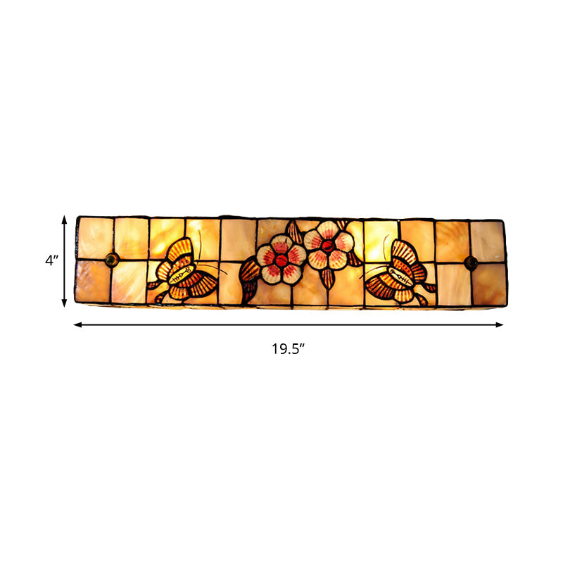 Tiffany Style Linear Wall Light with Square/Flower Pattern 2 Lights Shell Sconce Light in Beige for Living Room Clearhalo 'Industrial' 'Middle century wall lights' 'Tiffany wall lights' 'Tiffany' 'Wall Lamps & Sconces' 'Wall Lights' Lighting' 179063