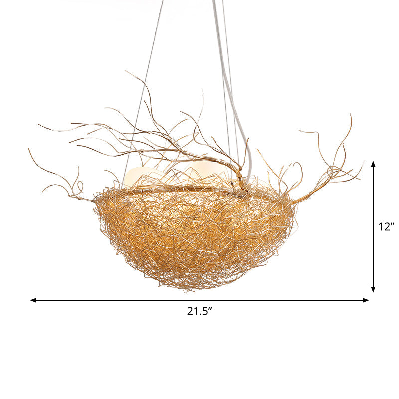 Kids Gold Pendant Light Branch Metal Chandelier with Bird Nest & Egg for Balcony Hallway Clearhalo 'Ceiling Lights' 'Chandeliers' 'Modern Chandeliers' 'Modern' Lighting' 1791109