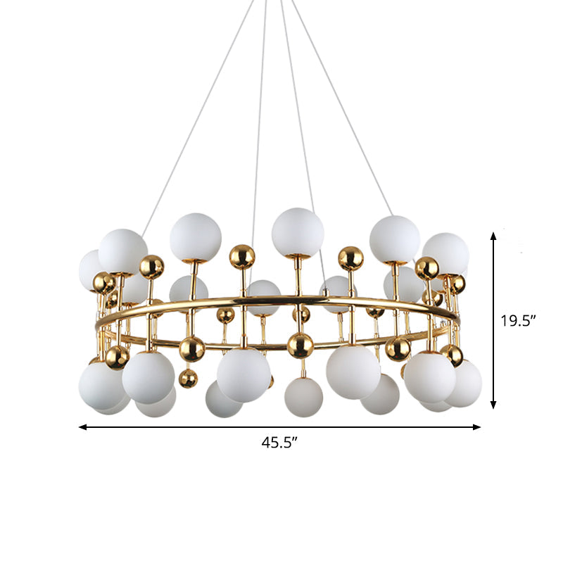 Metallic Ring Suspension Light with Sphere Shade Modern Chandelier in Gold for Hotel Villa Clearhalo 'Ceiling Lights' 'Chandeliers' 'Glass shade' 'Glass' 'Modern Chandeliers' 'Modern' Lighting' 1791119