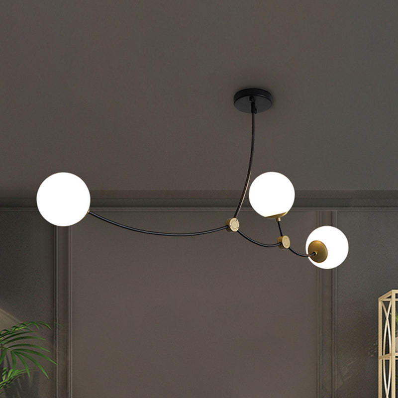 Metal Thin Twig Pendant Light with Ball Clear/Cream Glass Shade Living Room Creative Hanging Lamp in Black 3 Cream Clearhalo 'Ceiling Lights' 'Chandeliers' 'Clear' 'Industrial' 'Modern Chandeliers' 'Modern' 'Tiffany' 'Traditional Chandeliers' Lighting' 1791155