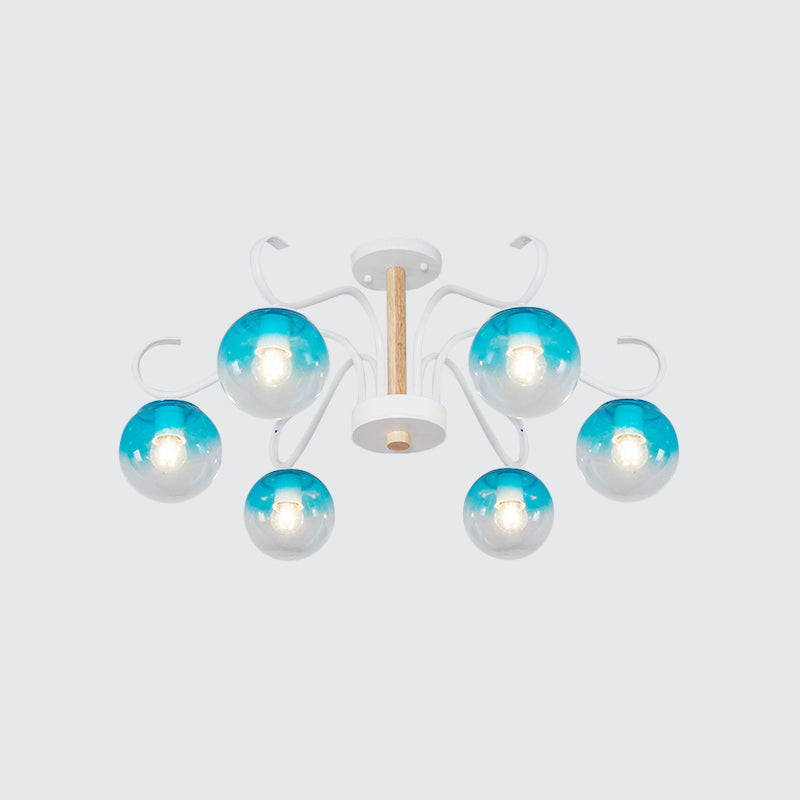 Living Room Twist Arm Chandelier with Orbit Shade Clear Glass Romantic Blue Pendant Light Clearhalo 'Ceiling Lights' 'Chandeliers' 'Glass shade' 'Glass' 'Modern Chandeliers' 'Modern' Lighting' 1791175